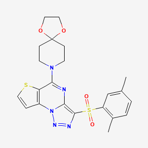 molecular formula C22H23N5O4S2 B11282147 2,5-Dimethylphenyl [5-(1,4-dioxa-8-azaspiro[4.5]dec-8-YL)thieno[2,3-E][1,2,3]triazolo[1,5-A]pyrimidin-3-YL] sulfone 