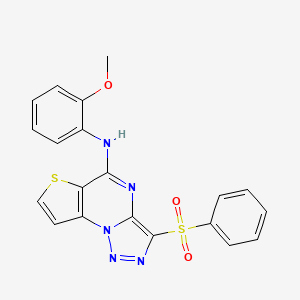 molecular formula C20H15N5O3S2 B11282155 N-(2-methoxyphenyl)-3-(phenylsulfonyl)thieno[2,3-e][1,2,3]triazolo[1,5-a]pyrimidin-5-amine 