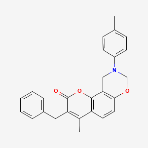 3-benzyl-4-methyl-9-(4-methylphenyl)-9,10-dihydro-2H,8H-chromeno[8,7-e][1,3]oxazin-2-one