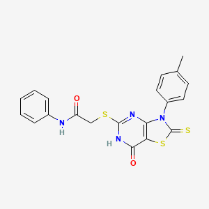 2-((7-oxo-2-thioxo-3-(p-tolyl)-2,3,6,7-tetrahydrothiazolo[4,5-d]pyrimidin-5-yl)thio)-N-phenylacetamide