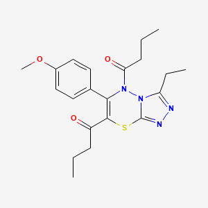 molecular formula C21H26N4O3S B11282192 1,1'-[3-ethyl-6-(4-methoxyphenyl)-5H-[1,2,4]triazolo[3,4-b][1,3,4]thiadiazine-5,7-diyl]dibutan-1-one 