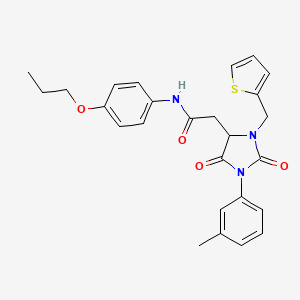 2-[1-(3-methylphenyl)-2,5-dioxo-3-(thiophen-2-ylmethyl)imidazolidin-4-yl]-N-(4-propoxyphenyl)acetamide