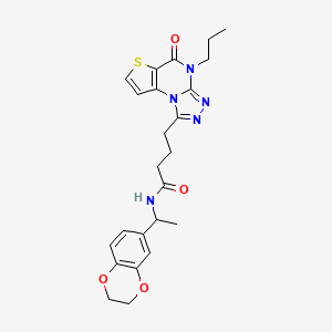 N-[1-(2,3-dihydro-1,4-benzodioxin-6-yl)ethyl]-4-(5-oxo-4-propyl-4,5-dihydrothieno[2,3-e][1,2,4]triazolo[4,3-a]pyrimidin-1-yl)butanamide