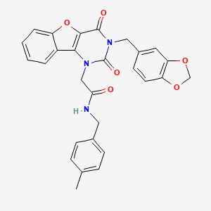 molecular formula C28H23N3O6 B11282331 2-(3-(benzo[d][1,3]dioxol-5-ylmethyl)-2,4-dioxo-3,4-dihydrobenzofuro[3,2-d]pyrimidin-1(2H)-yl)-N-(4-methylbenzyl)acetamide 