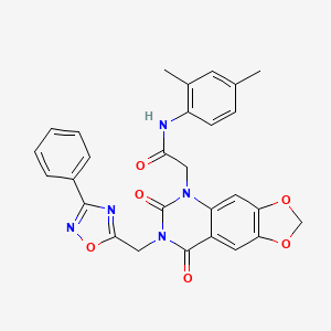 molecular formula C28H23N5O6 B11282478 N-(2,4-dimethylphenyl)-2-(6,8-dioxo-7-((3-phenyl-1,2,4-oxadiazol-5-yl)methyl)-7,8-dihydro-[1,3]dioxolo[4,5-g]quinazolin-5(6H)-yl)acetamide 