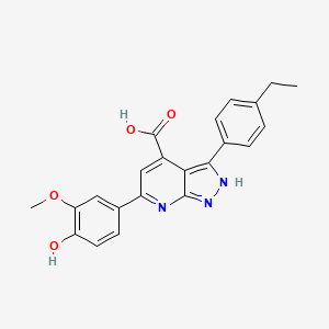 molecular formula C22H19N3O4 B11282494 3-(4-Ethylphenyl)-6-(4-hydroxy-3-methoxyphenyl)-2H-pyrazolo[3,4-B]pyridine-4-carboxylic acid 