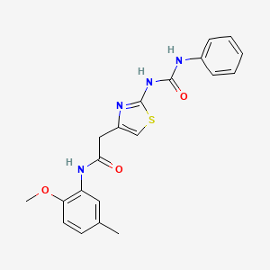 molecular formula C20H20N4O3S B11282551 N-(2-methoxy-5-methylphenyl)-2-(2-(3-phenylureido)thiazol-4-yl)acetamide 