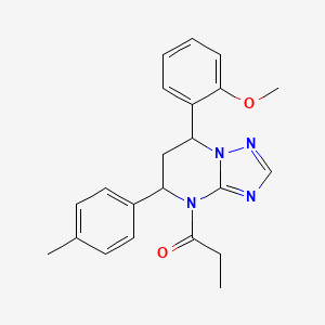 molecular formula C22H24N4O2 B11282617 1-[7-(2-methoxyphenyl)-5-(4-methylphenyl)-6,7-dihydro[1,2,4]triazolo[1,5-a]pyrimidin-4(5H)-yl]propan-1-one 