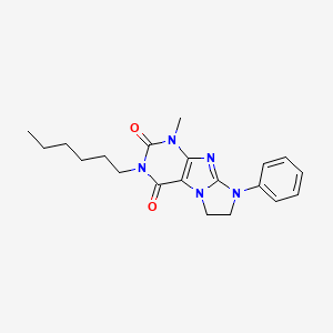 molecular formula C20H25N5O2 B11282630 2-Hexyl-4-methyl-6-phenyl-7,8-dihydropurino[7,8-a]imidazole-1,3-dione 