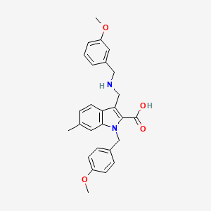 molecular formula C27H28N2O4 B11282662 1-(4-Methoxybenzyl)-3-(((3-methoxybenzyl)amino)methyl)-6-methyl-1H-indole-2-carboxylic acid 