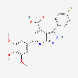 molecular formula C21H16BrN3O5 B11282735 3-(4-Bromophenyl)-6-(4-hydroxy-3,5-dimethoxyphenyl)-2H-pyrazolo[3,4-B]pyridine-4-carboxylic acid 