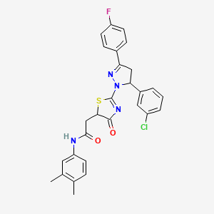 2-{2-[5-(3-chlorophenyl)-3-(4-fluorophenyl)-4,5-dihydro-1H-pyrazol-1-yl]-4-oxo-4,5-dihydro-1,3-thiazol-5-yl}-N-(3,4-dimethylphenyl)acetamide