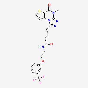 molecular formula C21H20F3N5O3S B11282763 4-(4-methyl-5-oxo-4,5-dihydrothieno[2,3-e][1,2,4]triazolo[4,3-a]pyrimidin-1-yl)-N-{2-[3-(trifluoromethyl)phenoxy]ethyl}butanamide 