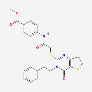 molecular formula C24H23N3O4S2 B11282778 Methyl 4-(2-((4-oxo-3-phenethyl-3,4,6,7-tetrahydrothieno[3,2-d]pyrimidin-2-yl)thio)acetamido)benzoate 