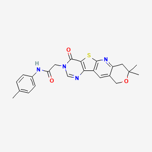 2-(5,5-dimethyl-15-oxo-6-oxa-17-thia-2,12,14-triazatetracyclo[8.7.0.03,8.011,16]heptadeca-1,3(8),9,11(16),12-pentaen-14-yl)-N-(4-methylphenyl)acetamide