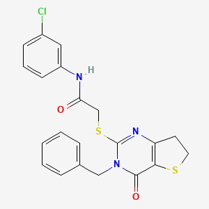 molecular formula C21H18ClN3O2S2 B11282874 2-({3-Benzyl-4-oxo-3H,4H,6H,7H-thieno[3,2-D]pyrimidin-2-YL}sulfanyl)-N-(3-chlorophenyl)acetamide 