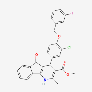 molecular formula C28H21ClFNO4 B11282894 methyl 4-{3-chloro-4-[(3-fluorobenzyl)oxy]phenyl}-2-methyl-5-oxo-4,5-dihydro-1H-indeno[1,2-b]pyridine-3-carboxylate 