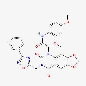 molecular formula C28H23N5O8 B11282909 N-(2,4-dimethoxyphenyl)-2-(6,8-dioxo-7-((3-phenyl-1,2,4-oxadiazol-5-yl)methyl)-7,8-dihydro-[1,3]dioxolo[4,5-g]quinazolin-5(6H)-yl)acetamide 