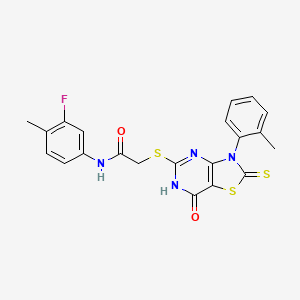 N-(3-fluoro-4-methylphenyl)-2-((7-oxo-2-thioxo-3-(o-tolyl)-2,3,6,7-tetrahydrothiazolo[4,5-d]pyrimidin-5-yl)thio)acetamide