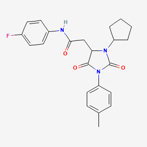 2-[3-cyclopentyl-1-(4-methylphenyl)-2,5-dioxoimidazolidin-4-yl]-N-(4-fluorophenyl)acetamide