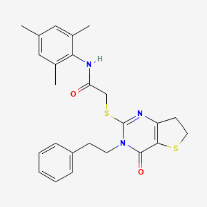 molecular formula C25H27N3O2S2 B11282943 N-mesityl-2-((4-oxo-3-phenethyl-3,4,6,7-tetrahydrothieno[3,2-d]pyrimidin-2-yl)thio)acetamide 