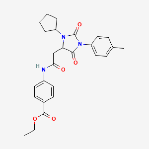 molecular formula C26H29N3O5 B11282974 Ethyl 4-({[3-cyclopentyl-1-(4-methylphenyl)-2,5-dioxoimidazolidin-4-yl]acetyl}amino)benzoate 