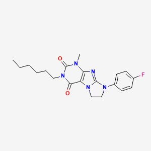 molecular formula C20H24FN5O2 B11283029 8-(4-fluorophenyl)-3-hexyl-1-methyl-1H,2H,3H,4H,6H,7H,8H-imidazo[1,2-g]purine-2,4-dione 