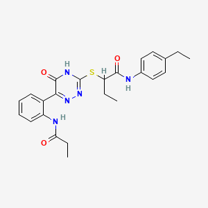 molecular formula C24H27N5O3S B11283035 N-(4-Ethylphenyl)-2-{[5-oxo-6-(2-propanamidophenyl)-4,5-dihydro-1,2,4-triazin-3-YL]sulfanyl}butanamide 