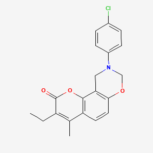 molecular formula C20H18ClNO3 B11283074 9-(4-chlorophenyl)-3-ethyl-4-methyl-9,10-dihydro-2H,8H-chromeno[8,7-e][1,3]oxazin-2-one 