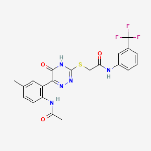 molecular formula C21H18F3N5O3S B11283145 2-{[6-(2-Acetamido-5-methylphenyl)-5-oxo-4,5-dihydro-1,2,4-triazin-3-YL]sulfanyl}-N-[3-(trifluoromethyl)phenyl]acetamide 