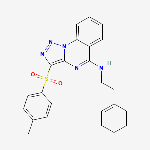 molecular formula C24H25N5O2S B11283157 N-(2-(cyclohex-1-en-1-yl)ethyl)-3-tosyl-[1,2,3]triazolo[1,5-a]quinazolin-5-amine 