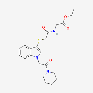 molecular formula C21H27N3O4S B11283167 ethyl 2-(2-((1-(2-oxo-2-(piperidin-1-yl)ethyl)-1H-indol-3-yl)thio)acetamido)acetate 