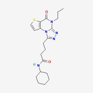 molecular formula C20H27N5O2S B11283170 N-cyclohexyl-4-(5-oxo-4-propyl-4,5-dihydrothieno[2,3-e][1,2,4]triazolo[4,3-a]pyrimidin-1-yl)butanamide 