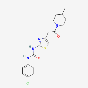 molecular formula C18H21ClN4O2S B11283175 1-(4-Chlorophenyl)-3-(4-(2-(4-methylpiperidin-1-yl)-2-oxoethyl)thiazol-2-yl)urea 