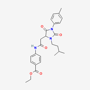 molecular formula C26H31N3O5 B11283221 Ethyl 4-({[3-(3-methylbutyl)-1-(4-methylphenyl)-2,5-dioxoimidazolidin-4-yl]acetyl}amino)benzoate 