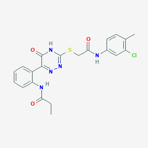 N-{2-[3-({[(3-Chloro-4-methylphenyl)carbamoyl]methyl}sulfanyl)-5-oxo-4,5-dihydro-1,2,4-triazin-6-YL]phenyl}propanamide