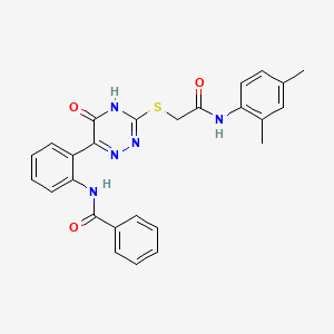 molecular formula C26H23N5O3S B11283271 N-{2-[3-({[(2,4-Dimethylphenyl)carbamoyl]methyl}sulfanyl)-5-oxo-4,5-dihydro-1,2,4-triazin-6-YL]phenyl}benzamide 