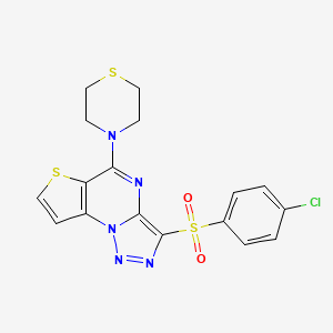 molecular formula C17H14ClN5O2S3 B11283352 3-[(4-Chlorophenyl)sulfonyl]-5-(thiomorpholin-4-yl)thieno[2,3-e][1,2,3]triazolo[1,5-a]pyrimidine 