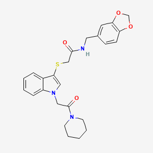 N-(benzo[d][1,3]dioxol-5-ylmethyl)-2-((1-(2-oxo-2-(piperidin-1-yl)ethyl)-1H-indol-3-yl)thio)acetamide