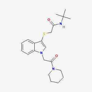 molecular formula C21H29N3O2S B11283365 N-(tert-butyl)-2-((1-(2-oxo-2-(piperidin-1-yl)ethyl)-1H-indol-3-yl)thio)acetamide 