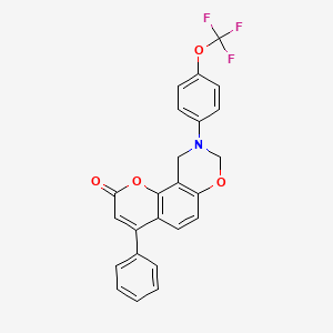 molecular formula C24H16F3NO4 B11283383 4-phenyl-9-[4-(trifluoromethoxy)phenyl]-9,10-dihydro-2H,8H-chromeno[8,7-e][1,3]oxazin-2-one 