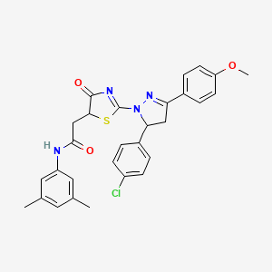 molecular formula C29H27ClN4O3S B11283398 2-{2-[5-(4-chlorophenyl)-3-(4-methoxyphenyl)-4,5-dihydro-1H-pyrazol-1-yl]-4-oxo-4,5-dihydro-1,3-thiazol-5-yl}-N-(3,5-dimethylphenyl)acetamide 