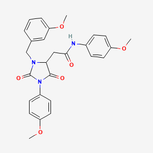 molecular formula C27H27N3O6 B11283502 2-[3-(3-methoxybenzyl)-1-(4-methoxyphenyl)-2,5-dioxoimidazolidin-4-yl]-N-(4-methoxyphenyl)acetamide 