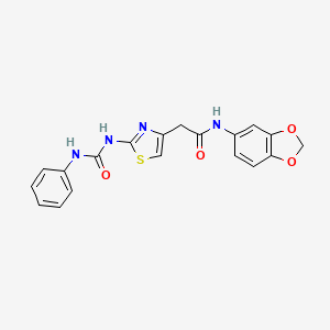 molecular formula C19H16N4O4S B11283559 N-(benzo[d][1,3]dioxol-5-yl)-2-(2-(3-phenylureido)thiazol-4-yl)acetamide 