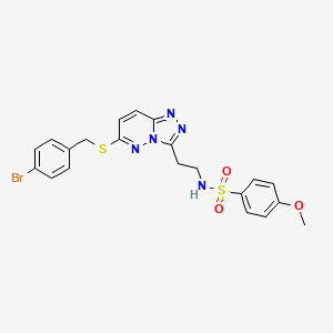 molecular formula C21H20BrN5O3S2 B11283595 N-(2-(6-((4-bromobenzyl)thio)-[1,2,4]triazolo[4,3-b]pyridazin-3-yl)ethyl)-4-methoxybenzenesulfonamide 