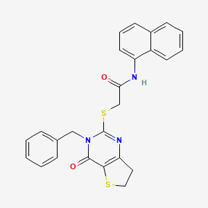 molecular formula C25H21N3O2S2 B11283603 2-((3-benzyl-4-oxo-3,4,6,7-tetrahydrothieno[3,2-d]pyrimidin-2-yl)thio)-N-(naphthalen-1-yl)acetamide 