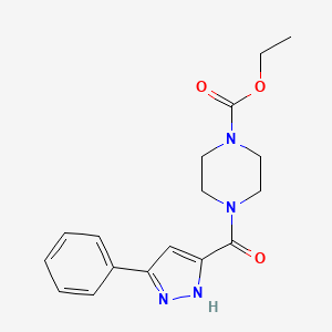 molecular formula C17H20N4O3 B11283619 ethyl 4-(3-phenyl-1H-pyrazole-5-carbonyl)piperazine-1-carboxylate 