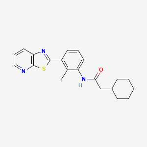 molecular formula C21H23N3OS B11283629 2-Cyclohexyl-N-(2-methyl-3-{[1,3]thiazolo[5,4-B]pyridin-2-YL}phenyl)acetamide 