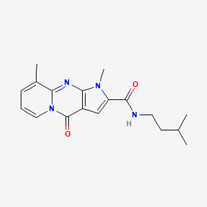 molecular formula C18H22N4O2 B11283631 1,9-dimethyl-N-(3-methylbutyl)-4-oxo-1,4-dihydropyrido[1,2-a]pyrrolo[2,3-d]pyrimidine-2-carboxamide 