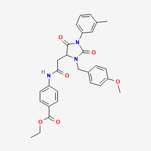 Ethyl 4-({[3-(4-methoxybenzyl)-1-(3-methylphenyl)-2,5-dioxoimidazolidin-4-yl]acetyl}amino)benzoate